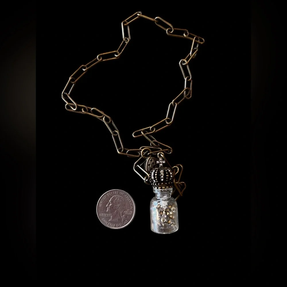 Crown and Cross Pendant Vial with Rhinestones